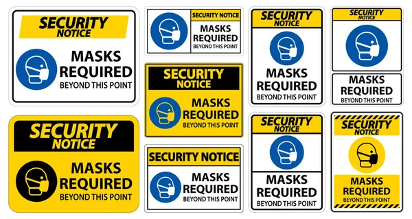 Aviso Seguridad Máscaras Necesarias Más Allá Este Punto Señal Aislar — Vector de stock