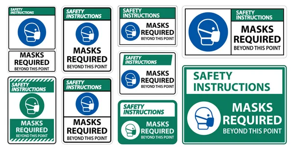 Instrucciones Seguridad Máscaras Necesarias Más Allá Este Punto Signo Aislamiento — Vector de stock