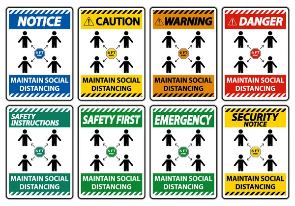 Soziale Distanzierung Aufrechterhalten 6Ft Abstand Halten Zeichen Coronavirus Covid Zeichen — Stockvektor