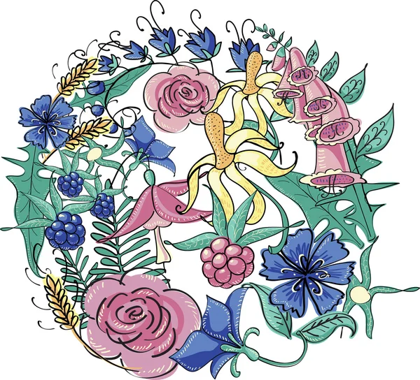 Cercle de fleurs d'été vecteur de baies — Image vectorielle