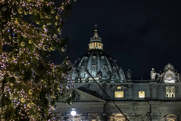 Róma Olaszország 2019 December Piazza San Pietro Betlehem Trentino Fájával — Stock Fotó