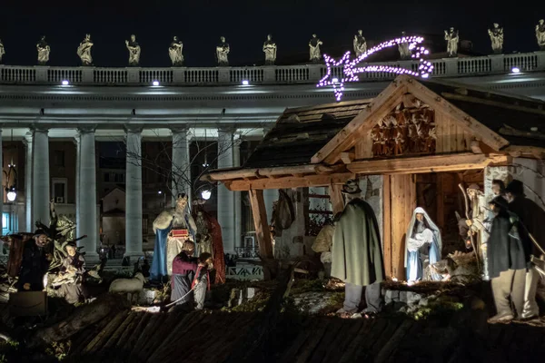 Rome Italie Décembre 2019 Sur Piazza San Pietro Crèche Reproduit — Photo