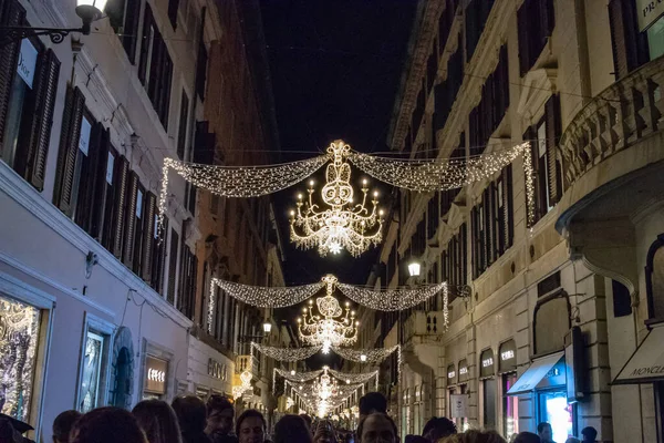 Rzym Włochy Grudnia 2019 Słynna Condotti Trinit Dei Monti Oświetlona — Zdjęcie stockowe