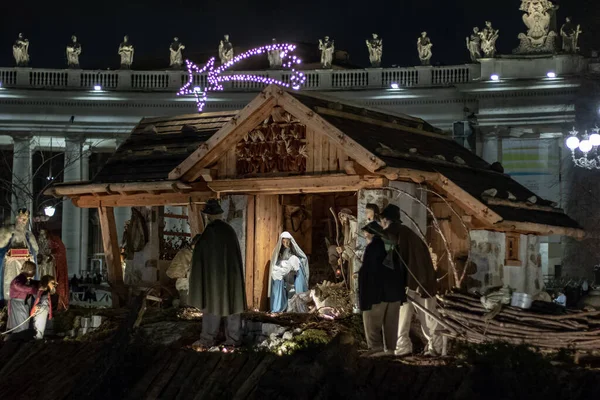 Rome Italy December 2019 Piazza San Pietro Nativity Scene Reproduced Stock Photo