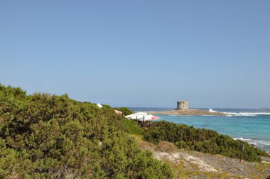 Bulutlu bir günde Sardunya kumsalda La Pelosa
