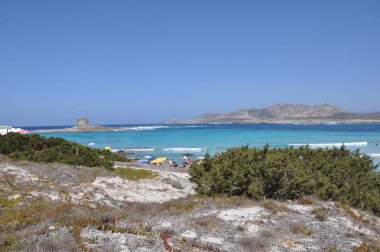 Bulutlu bir günde Sardunya kumsalda La Pelosa