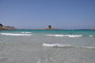 Bulutlu bir günde Sardunya kumsalda La Pelosa