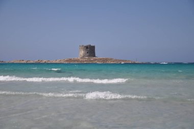 Bulutlu bir günde Sardunya kumsalda La Pelosa