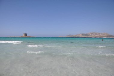 Bulutlu bir günde Sardunya kumsalda La Pelosa