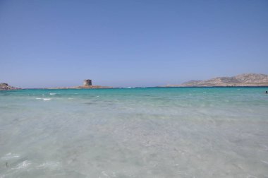 Bulutlu bir günde Sardunya kumsalda La Pelosa