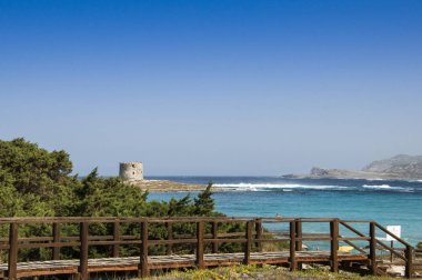 Bulutlu bir günde Sardunya kumsalda La Pelosa