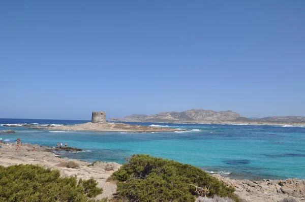 Bulutlu bir günde Sardunya kumsalda La Pelosa