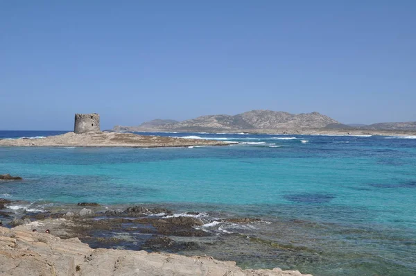 Bulutlu bir günde Sardunya kumsalda La Pelosa