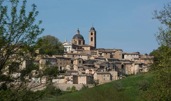 丘の上の中世の街、イタリアのマルケ州ウルビーノ市 — ストック写真