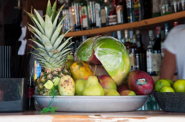 Exotic fruit tray on bar counter