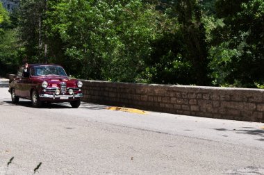 Alfa Romeo Giulietta Sprint 1957 eski bir yarış araba ralli Mille Miglia 2017 ünlü İtalyan tarihi yarış (1927-1957) 19 Mayıs 2017