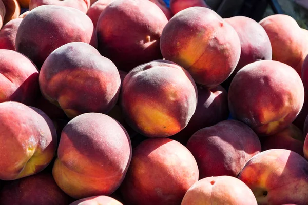 Pêche Figue Pêches Saturées Pêche Plate Récolte Beaucoup Pêches Fruits — Photo