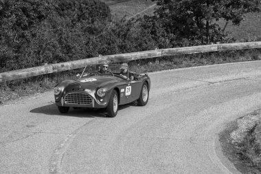 Pesaro Colle San Bartolo, İtalya - Mayıs 17-2018: eski bir yarış araba ralli Mille Miglia 2018 ünlü İtalyan tarihi Formula (1927-1957 yılında A.C. Ace 1954)