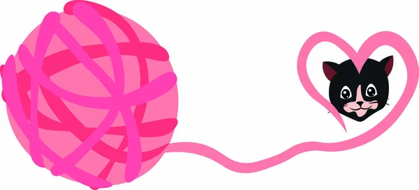 Una Bola Hilo Rosa Gato Mascota Favorita Diseño Para Tienda — Vector de stock