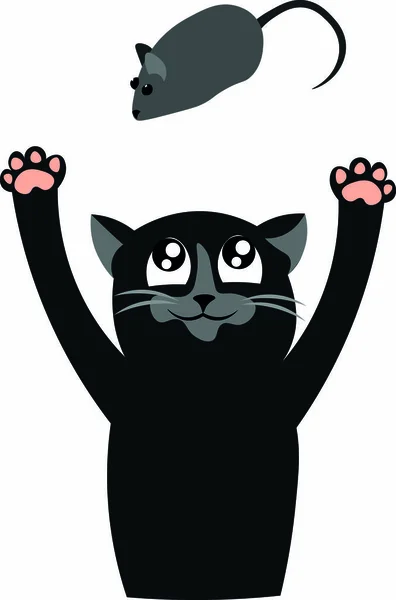 黒い猫がネズミと遊んでいる プレデター ペットショップ 獣医クリニックや避難所のためのデザイン — ストックベクタ