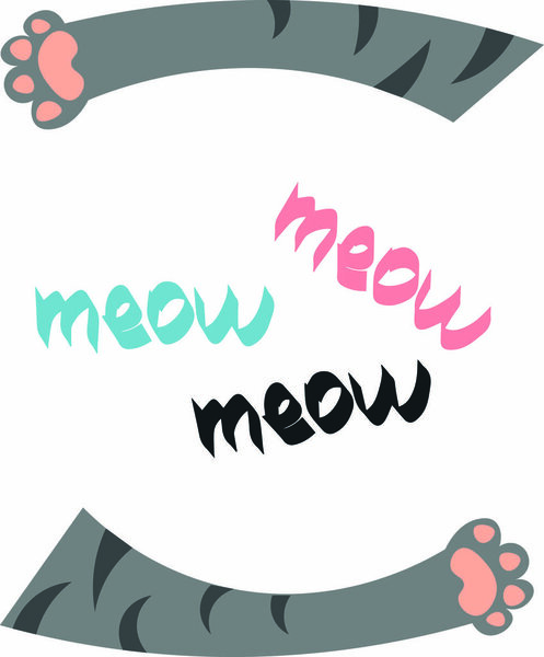 Paws of a striped gray cat. Meow. Design for pet shop, veterinary clinic and shelter.