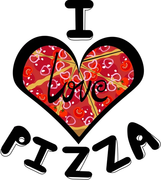 Jag Älskar Pizza Hjärtformade Pizzor Brev Design För Meny Flygblad — Stock vektor