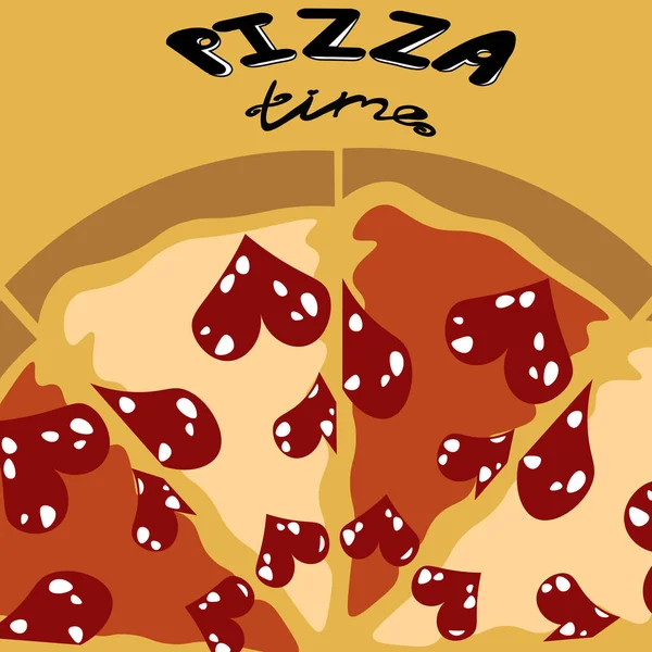 Hora Pizza Pizza Forma Corazón Letras Diseño Para Menú Volante — Vector de stock