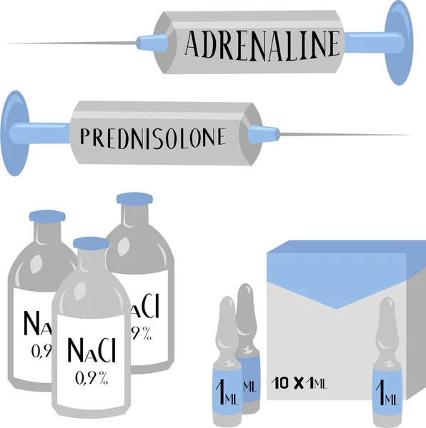 Médecine Pharmacie Injection Réanimation Seringue Avec Médicament Désintoxication Déshydratation Traitement — Image vectorielle