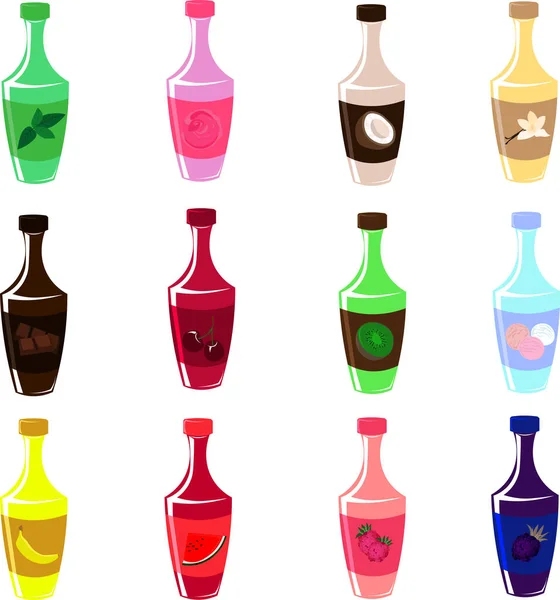 一组病媒瓶子 甜甜的糖浆和配料 咖啡馆和餐馆的设计 — 图库矢量图片#