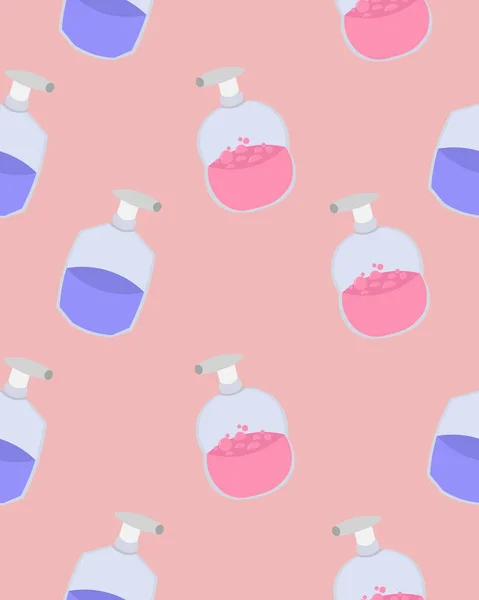 ピンクの背景に石鹸と防腐剤 シームレスなパターン 衛生用品 化粧品 スパサロン 医療用デザイン — ストックベクタ