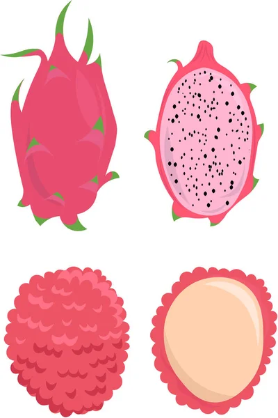 Frutas Tropicales Rosadas Jugosas Lichi Fruta Dragón Ingredientes Para Ensalada — Archivo Imágenes Vectoriales