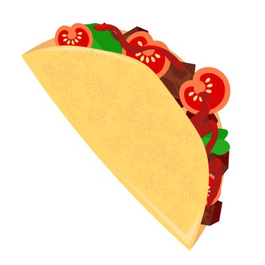 Sebzeli ve etli tortillada taco. Vektör görüntüsü. Meksika mutfağı.