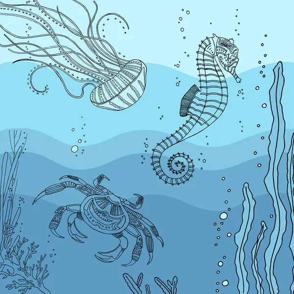 Djurs och fiskars värld under vattnet — Stock vektor