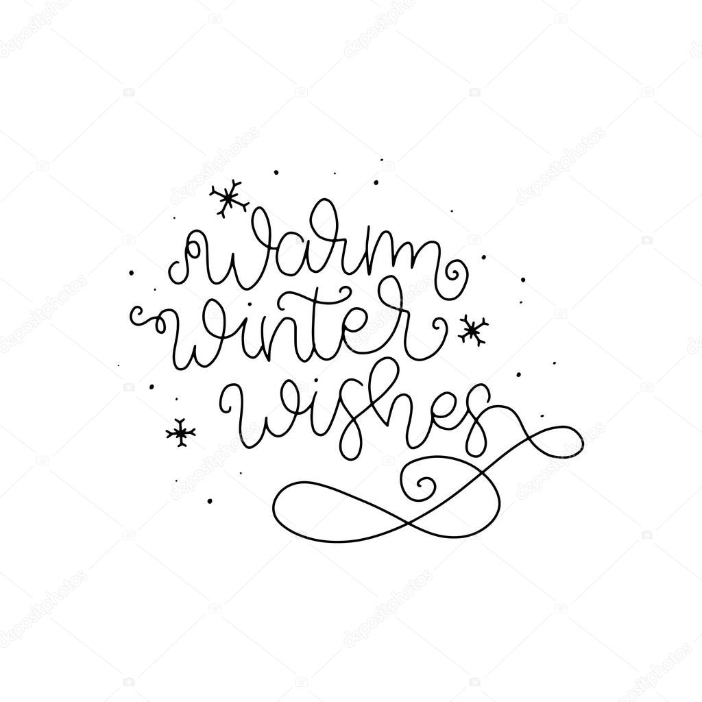 Warm winter wishes. Merry Christmas handlettered card design. Merry Christmas.