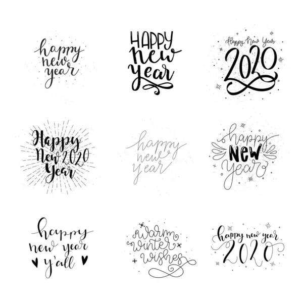 Big Set Merry Christmas Happy New Year 2020 Handlettered Card — Stock Vector