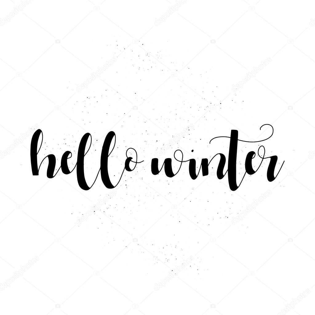 Hello Winter. Handlettered calligraphy card design.
