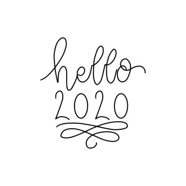 Merhaba 2020. - Mutlu yıllar. 2020 yılı. Harf kompozisyonlu vektör illüstrasyonu. Yeni yıl arifesi etiketi.