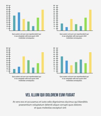 İş bilgisi bilgileri. Pazarlama grafikleri, grafikler gibi iş unsurlarının vektör kümesi. Bilgi işleme veri şablonu.