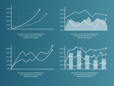 İş bilgisi bilgileri. Pazarlama grafikleri, grafikler gibi iş unsurlarının vektör kümesi. Bilgi işleme veri şablonu.