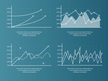 İş bilgisi bilgileri. Pazarlama grafikleri, grafikler gibi iş unsurlarının vektör kümesi. Bilgi işleme veri şablonu.