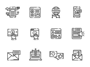 Sosyal Ağ Vektör Satırı Simgeleri kümesi. Web ve mobil UI için kullanılacak sosyal medya simgeleri.