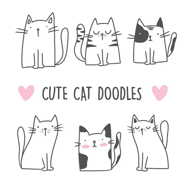 Illustrations Mignonnes Style Cat Doodle Ensemble Drôles Chats Dessinés Main — Image vectorielle