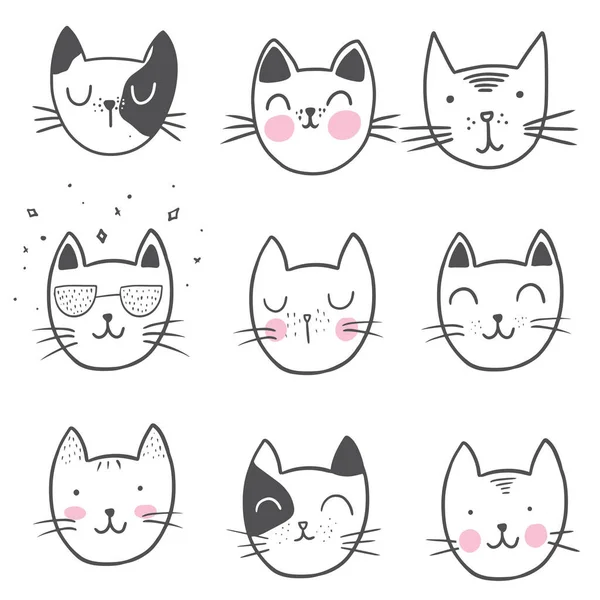 Cute Cat Doodle Stylu Ilustracje Zestaw Śmieszne Ręcznie Rysowane Koty — Wektor stockowy