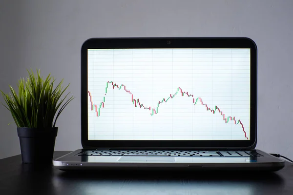 Gráficos de acções, a crise financeira global. Laptop na mesa — Fotografia de Stock