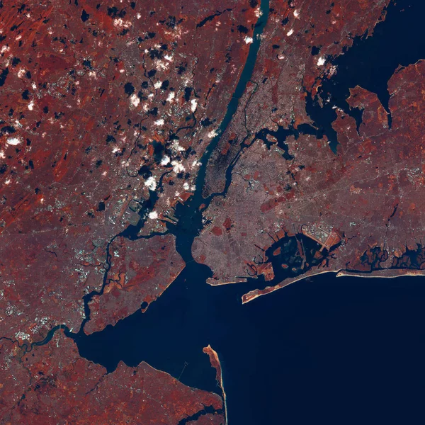New York ist eine Großstadt in Amerika, eine Stadt und ein Vorort, Satellitenbild der Metropole — Stockfoto
