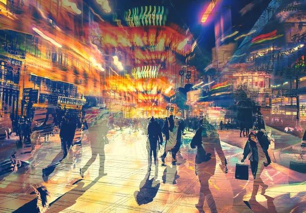 Nsanlar Şehirde Yürüyor Hareket Bulanıklığı — Stok fotoğraf