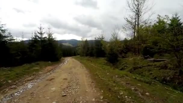 Carro dirigindo através do campo nas montanhas . — Vídeo de Stock