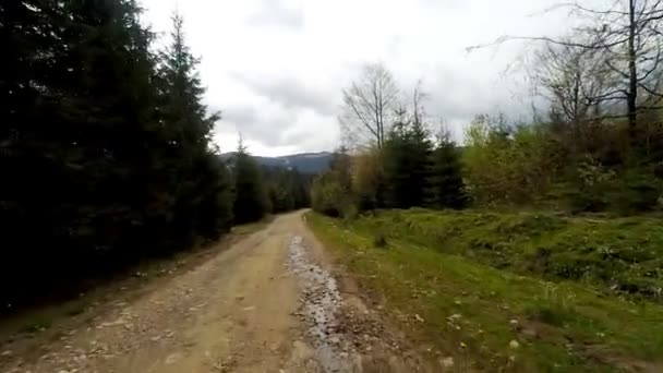 Coche conduciendo por el campo en las montañas . — Vídeos de Stock