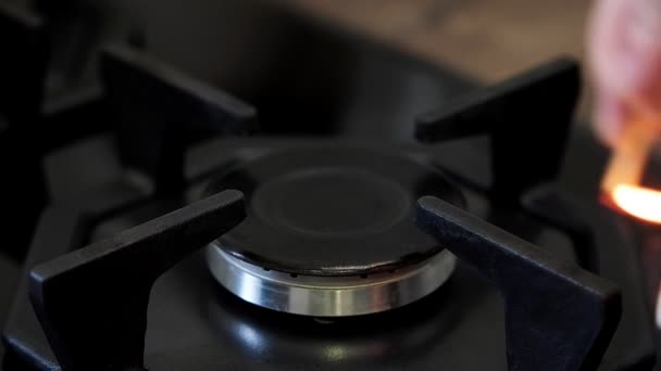 Close up natural gas inflammation in stove burner. — Stock Footage Close Natural Gas Inflammation Stove Burner Royalty Free Stock Footage