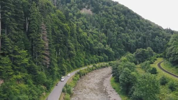 一条蜿蜒的山路 这条路在森林丘陵的高处 — 图库视频影像